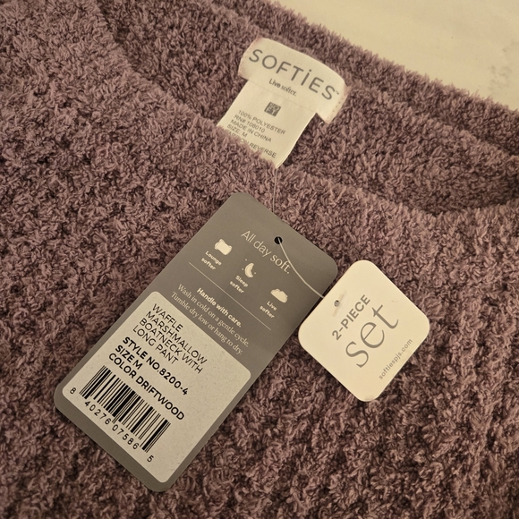 NWT Softies Waffle Marshmallow Boatneck Lounge Set Pajamas PJs Fleece Driftwood - Picture 6 of 7